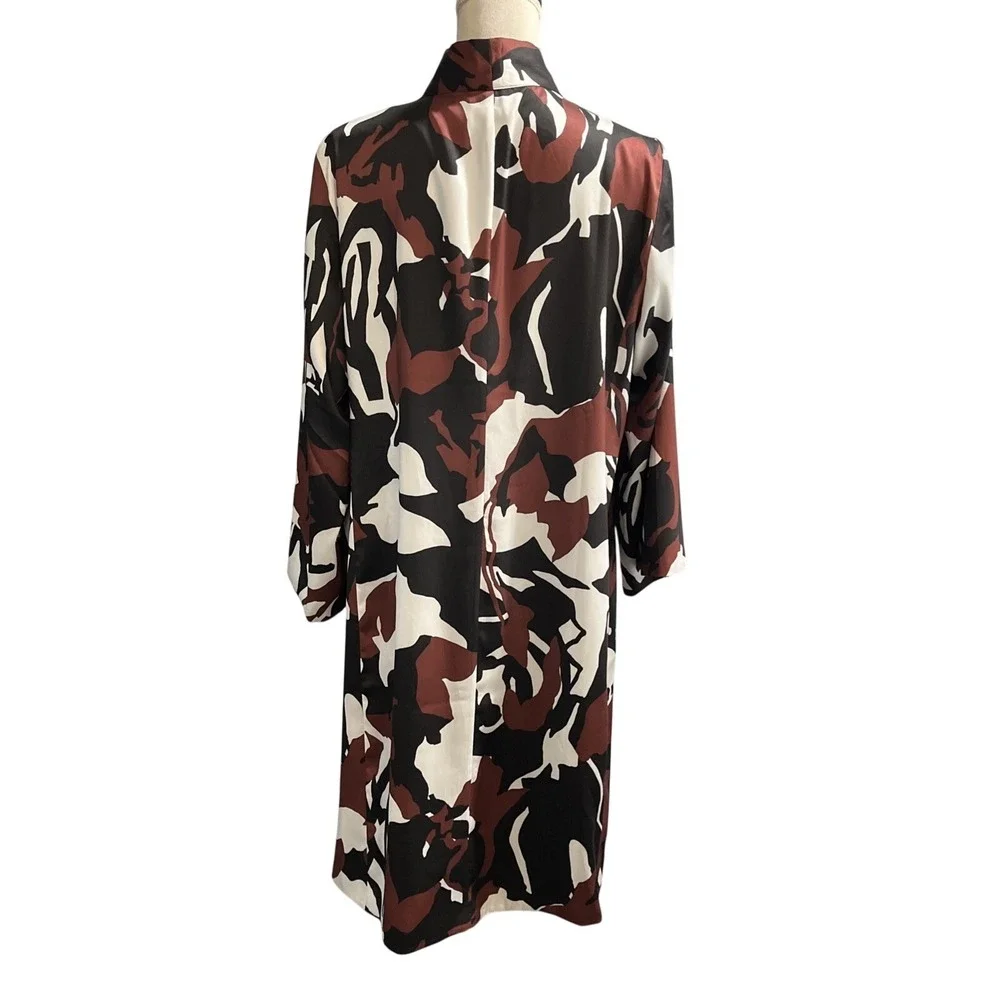 Chicos Cardigan Duster Brown Reversible Size 2 M Floral Animal Print Satin‎ Chic
